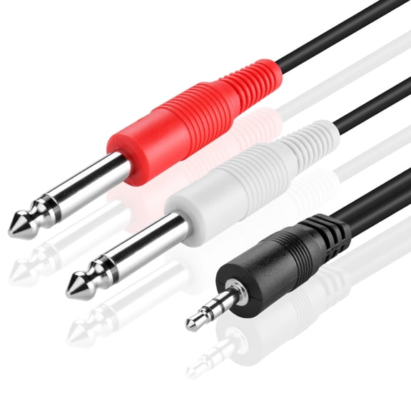 Premium 1/8 to 1/4 Stereo Cable Male to Male 6ft - Dual Y-Connector 1/4 to 1/8 Audio Cable - 3.5mm TRS to Dual 6.35mm TS Cable Compatible with Smartphone, Laptop, Speaker, Amplifier, Audio Mixer