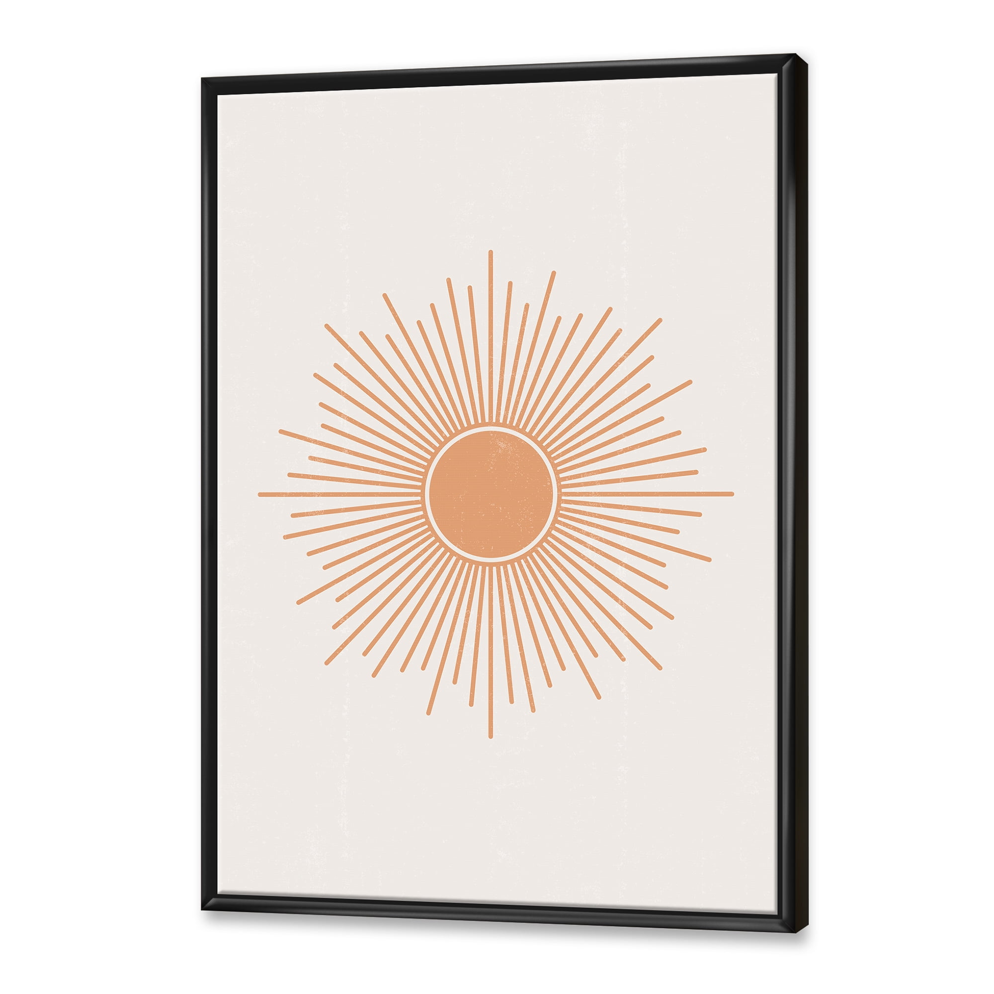 Designart 'Minimal Bright Shining Orange Sun Rays III' Modern Framed Canvas Wall Art Print