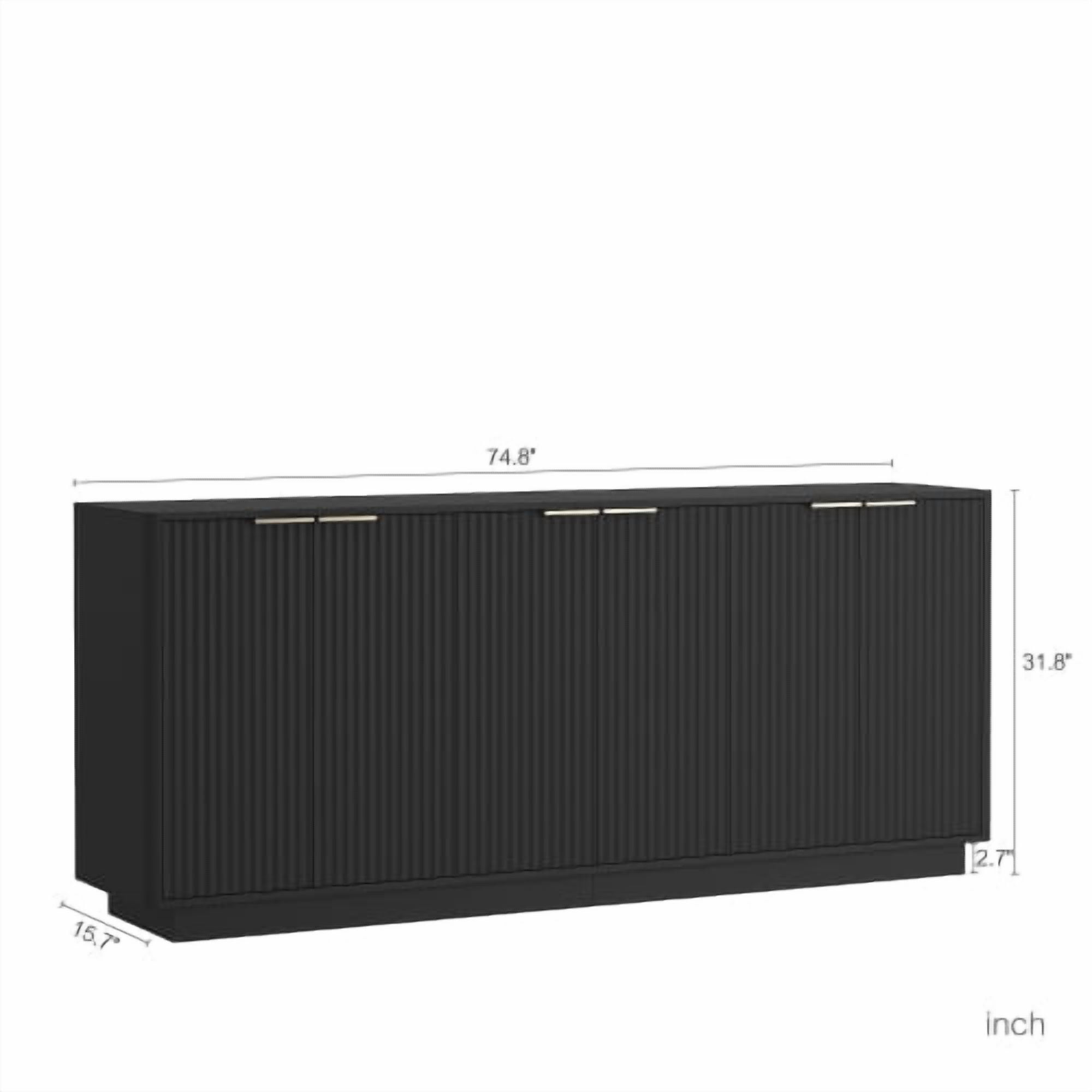 74.8" Modern Fluted Buffet Cabinet with Storage, 6-Door Sideboard Credenza with Adjustable Shelves, Accent Cabinet Console Table for Dining Room, Living Room, TV Stand