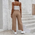 thumbnail image 6 of Women Linen Pants Summer Wide Leg Cropped Palazzo Pants Drawstring High Waisted Beach Lounge Trousers with Pockets,3XL, 6 of 6