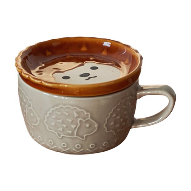Inteprter Linda taza de cerámica con 320 ml de capacidad, boca suave, fondo antideslizante, mango anti escaldado Utensilios de cocina Copa Erizo