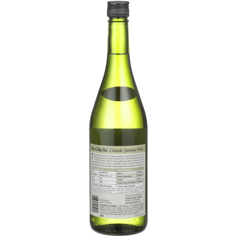 Sho Chiku Bai Junmai Sake, 750 ml, ABV 15.00%, bright citrus notes