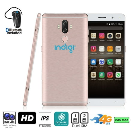 Indigi® 6-inch 4G LTE Unlocked Android 7 SmartPhone [2SIM + OctaCORE + Fingerprint Scan] (Rose Gold) + Bluetooth