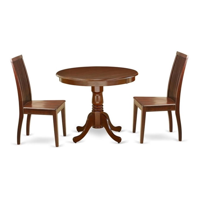 Pemberly Row Antique 3-piece Dining Set with Solid Wood Seat in Mahogany