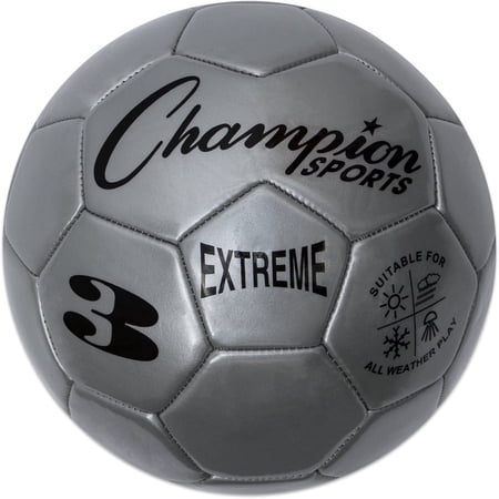 Champion Sports Extreme Series Soccer Ball Size 3 - Youth League All Weather Soft Touch Maximum Air Retention - Kick Balls for Kids Under 8 - Competitive and Recreational Futbol Games Silver