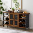 thumbnail image 3 of Industrial Wine Bar Cabinet, Cosymart Liquor Storage Credenza, Sideboard with Wine Racks & Stemware Holder (Hazelnut Brown, 55.12''w x 13.78''d x 30.31' ' h), 3 of 5