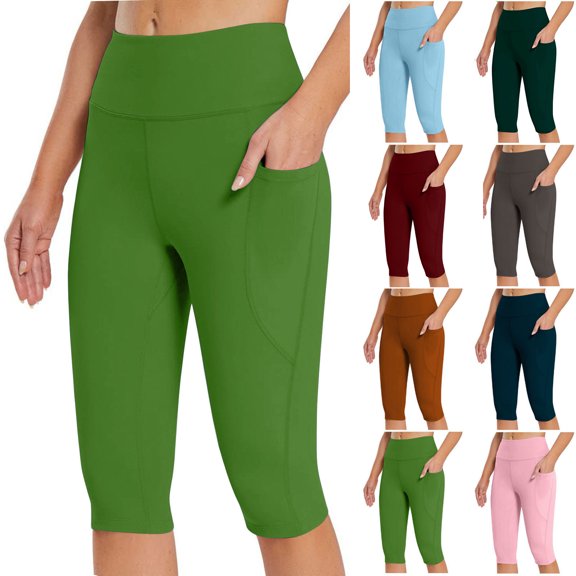 Capris Yoga Pants for Women High Waisted Elastic Tight Leggings Workout Sport Running Capris with Pockets