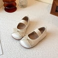 thumbnail image 4 of FINALGANG KIds Girls Elastic Strap Front Tiny Bow Satin Mary Jane Shoes Soft Flat Sole Lightweight Princess Daily Party Dress Shoes Cozy Shoes 4.5-5 Years, 4 of 8