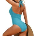 thumbnail image 2 of Plus Size Swimsuit for Women Spring Summer Solid Color Beach Vacation Casual Plus Size Tankini Swimwear Blue, 2 of 4