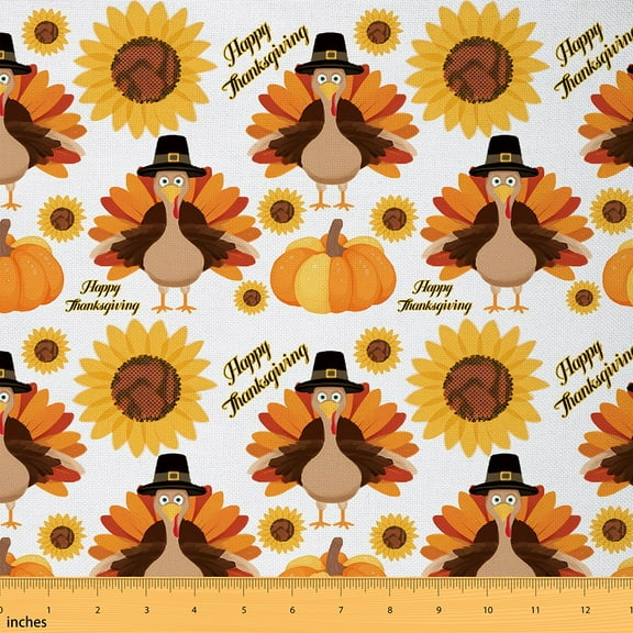 Homewish Happy Thanksgiving Fabric by the Yard 1 Yard,Cute Turkey Home Decor Fabric by the Yard,Autumn Sunflower Pumpkin Sewing Fabric For Girls Boys,Super Cozy Room Decor