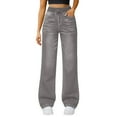 thumbnail image 2 of TrendOFT Womens High Waisted Jeans Washed Wide Straight Leg Stretch Denim Pants Casual Loose Fit Elastic Waist Jean Grey XL, 2 of 5