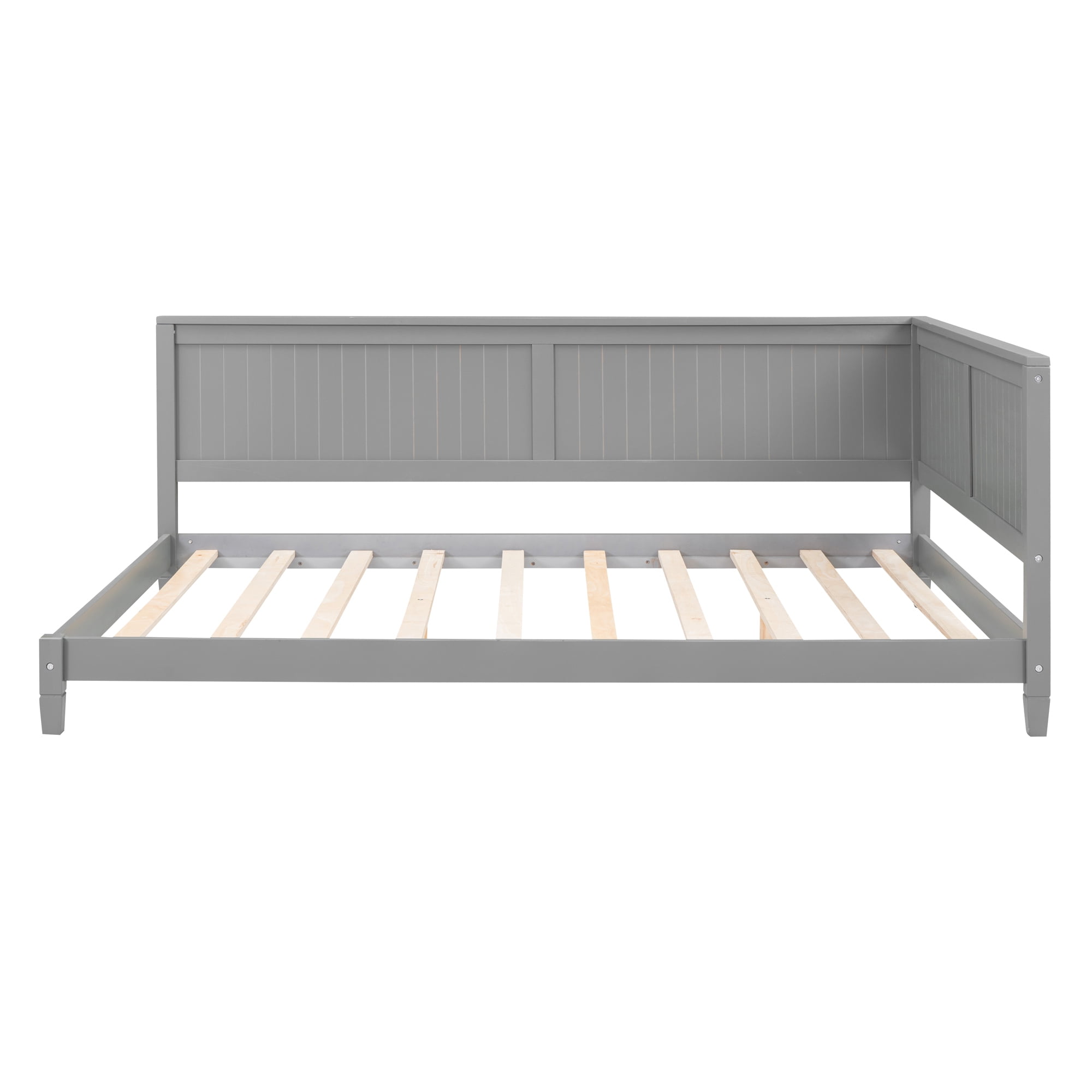 Leumius Full Size Wood Daybed,Wooden Sofa Bed with Headboard and Sideboard,Minimalist Floor Sofa Bed Frame for Bedroom Living Room,Gray