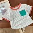 thumbnail image 2 of Generic Boys Summer Contrasting Color T Shirt Striped Pattern Chest Pocket Boys Casual Outdoor For 0 To 6 Years, 2 of 7