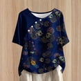 thumbnail image 2 of Tops Florales para las Mujeres Impreso Suéter Cuello Redondo Manga Corta, Ligero Y Casual Tops Cortos para las Mujeres, 2 of 9