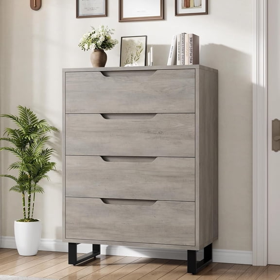 Senfot 4 Dresser for Bedroom, Freestanding Vertical Drawer Cabinet with Storage, 41.5" Tall Dresser, Wooden Closet Storage Chest for Living Room, Hallway, Entryway,Gray