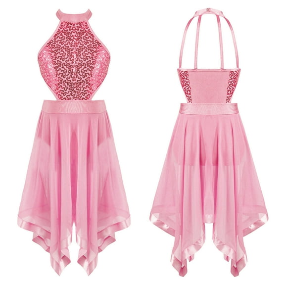 YONGHS Kids Girls Lyrical Dance Dress Modern Contemporary Ballet Latin Costume Dancewear