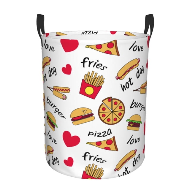 Balery Fast Food Cesta de ropa redonda con asas, impermeable, independiente, para ropa, juguetes, dormitorio y familia-Medium