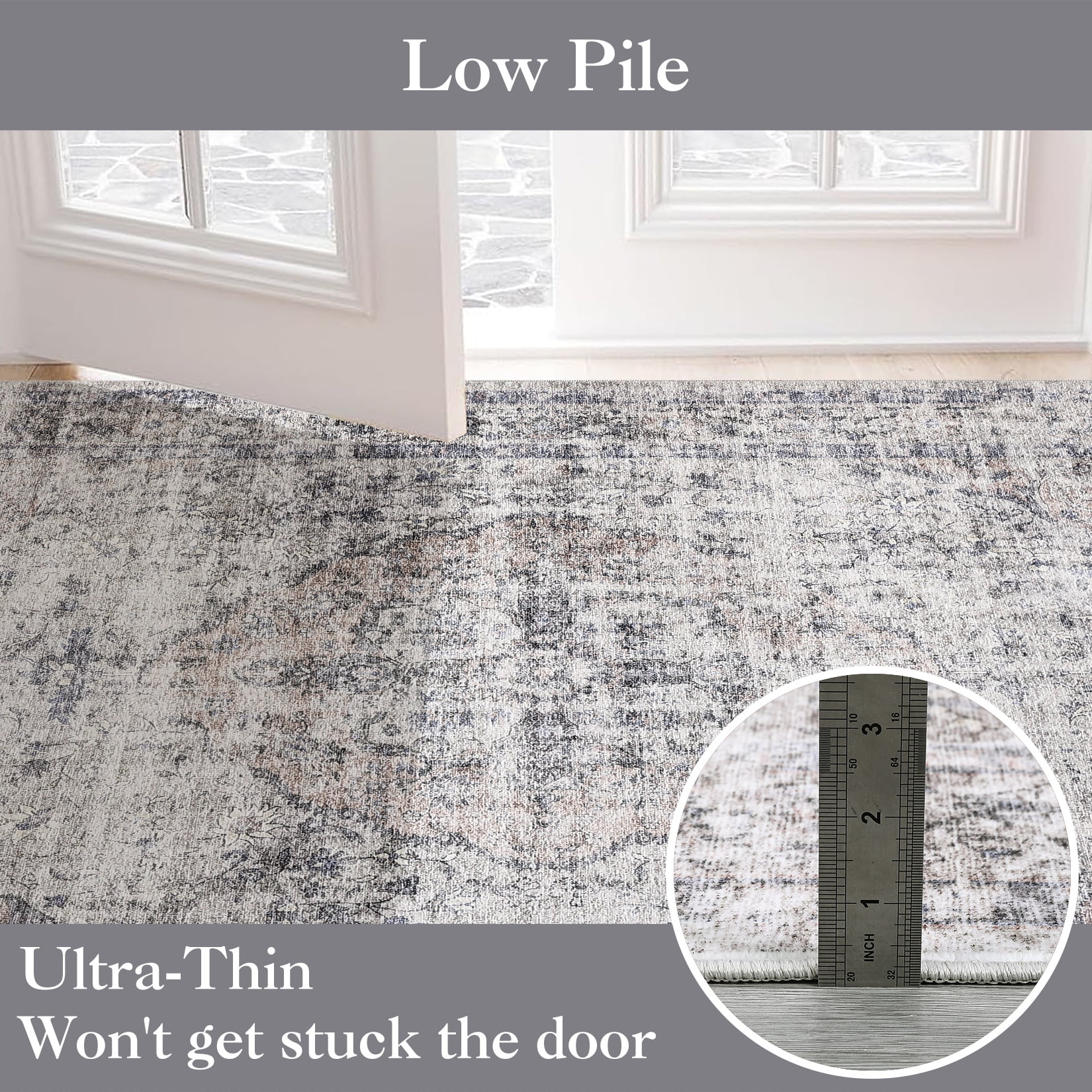 Hasoo 10' x 13' Area Rug for Living Room Boho Vintage Rug Non Slip Throw Rugs Floral Bedroom Rug, Beige/Gray