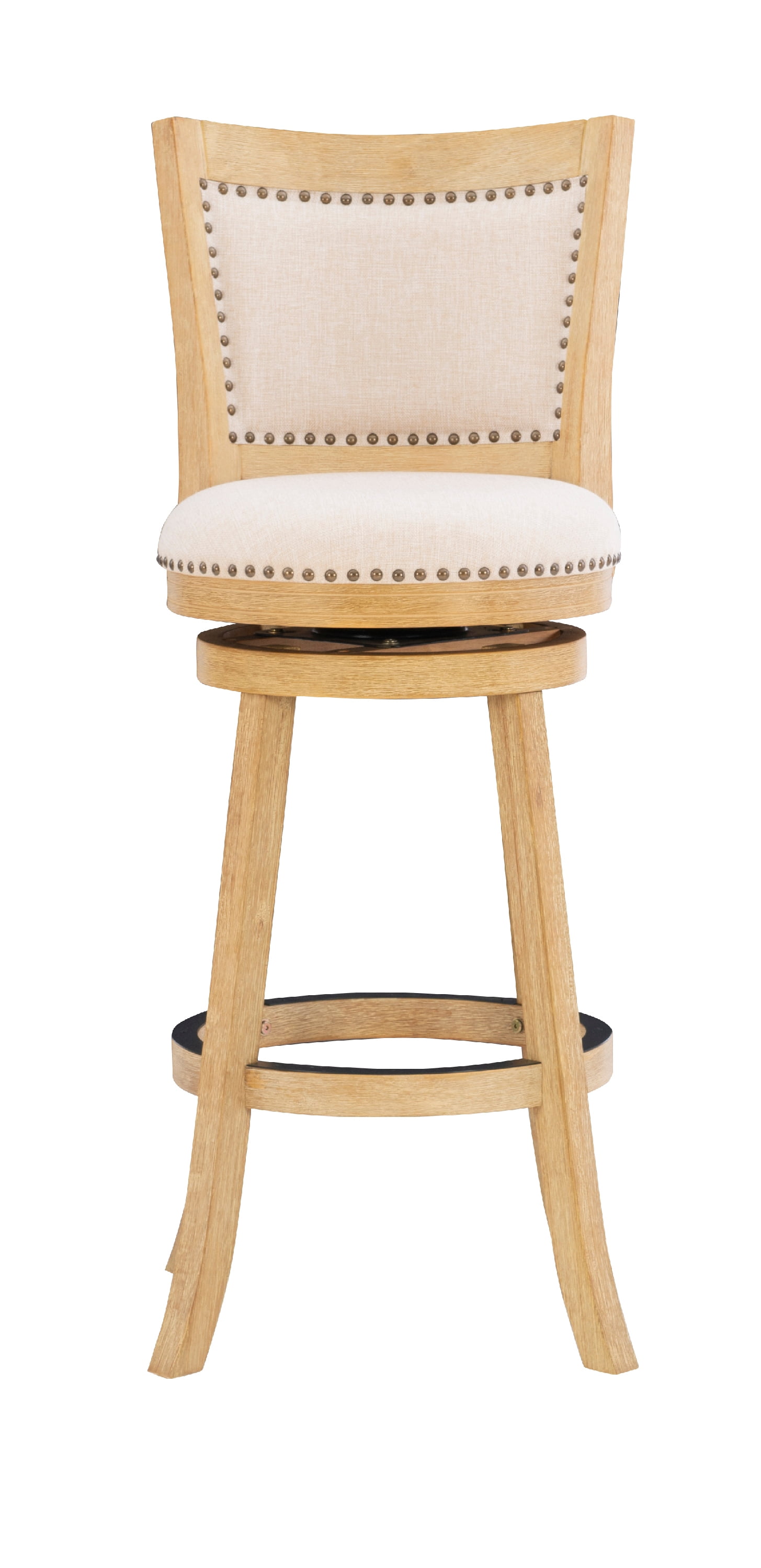 Linon Tredwell Round 31" Mid Back Swivel Bar Stool, Light Driftwood/Beige