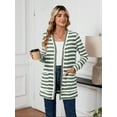 thumbnail image 2 of SHOWMALL Women's Button Down Cardigan Long Sleeve Sweater, Dark Green Stripe M Soft Ribbed Knit Open Front Sweater with Pockets for Fall Winter, 2 of 8