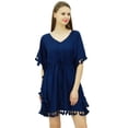 thumbnail image 2 of Bimba Women's V Neck Tassel Kaftan Short Rayon Caftan Designer Beachwear Coverup Dress, 2 of 8