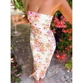 thumbnail image 3 of White Strapless Floral Print Maxi Dress For Women, Elegant Vacation Party Cocktail Beach Boho Style, 3 of 8