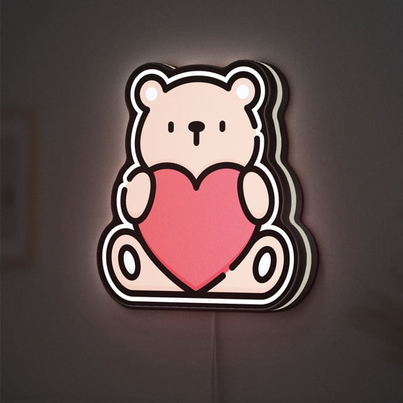 Teddy Bear 3D Novelty Light Box, Custom Text Option, Sweet Romantic Decor for Valentine' s Day and Cozy Gift Corners (Width 12 inch, 30cm)