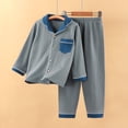 thumbnail image 4 of REDARER Kids Notch Collar Button Front Ribbed Knit 2 Piece Sleep Set Chest Pocket Elastic Waist Soft Cozy Long Sleeve Night Loungewear Outfit,2-3 Years, 4 of 5