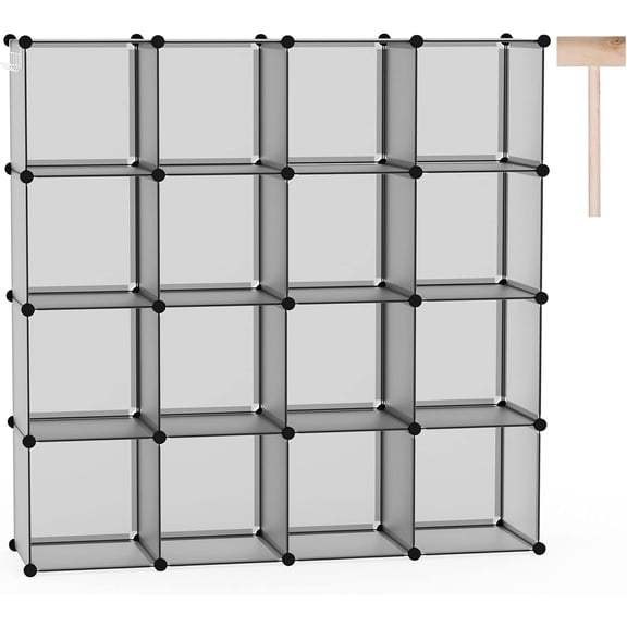16-Cube Storage Organizer, Plastic Shelves Units, DIY Closet Organizer, Modular Shelves Ideal for Home, Bedroom, 48.4" L 12.4" W 48.4" H Grey UPCS16G