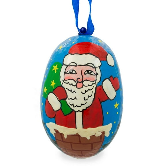 Santa with Bag of Gifts Wooden Christmas Ornament 3 Inches