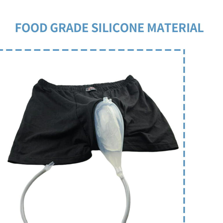 Porfeet Men Reusable Urinal Bag Silicone Urine Funnel Catheter Holder  Shorts Underwear,Black Transparent L 