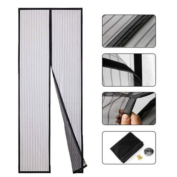 Magnetic Screen Door Fit Door Size 36 x 80 Inch, Screen Size 38" x 81" Strong Magnet Door Mesh with Reinforced Hook & Loop for Patio Door, Front Door, Doorway, Black