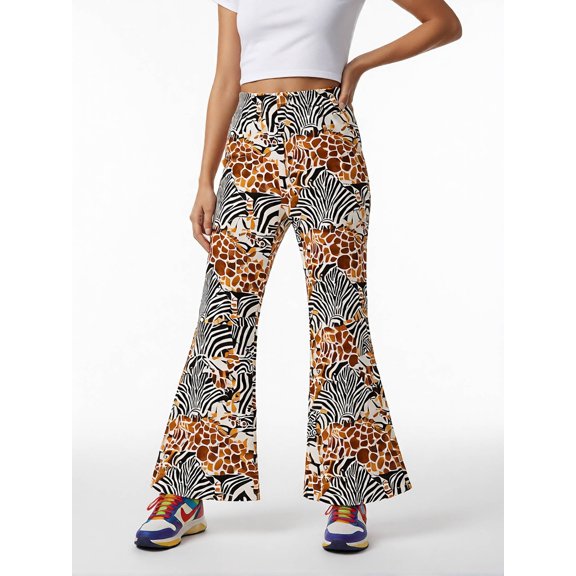 Girls Digital Print Wide Leg Flared Pants, Casual Slim Fit Trousers for Kids Ages 4-13