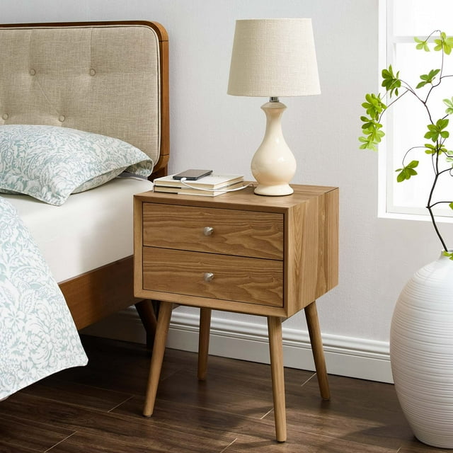 Modway Table de Nuit en Bois de Braise avec Ports USB en Naturel Naturel