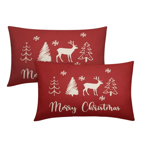ABSOP Red Christmas Lumbar Pillow Covers 12X20 Inch Merry Christmas Deer Tree Snowflake Decorative Pillow Cases Set of 2 Farmhouse Home Decor for Sofa Couch Bedroom Outdoor