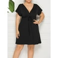 thumbnail image 6 of Women's Plus Size Dresses Summer Sexy Deep V-Neck Short Sleeve Casual Swing Drawstring Waist Midi Dress, 6 of 6