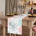 thumbnail image 2 of Teal Red Octopus Coastal 90 Inch Table Runner, Nautical Coral Starfish Farmhouse Dresser Scarf Cotton & Linen Tablerunner for Dining/Kitchen Island/Holiday Party Décor 13" x 90", 2 of 9