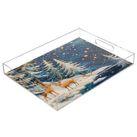 

Acrylic Tray 15.7*11.8*1.9 Inch Transparent Tray Food Tray Tea Cup Tray Serving Trays Cosmetics Storage Kitchen Table Bathroom Sundry Storage The Christmas Tree and The Deer