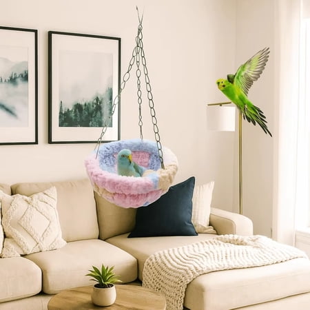 Bird Cage Accessories Soft Flannel Parrot Hammock Cozy Hanging Swing Bed and Warm Nest for Small Birds like Parakeets and Cockatiels Winter Hideout Pink