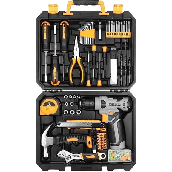 DEKO 126Pcs Power Tool Kit with 8V Cordless Drill Professional House Repair Driver Set