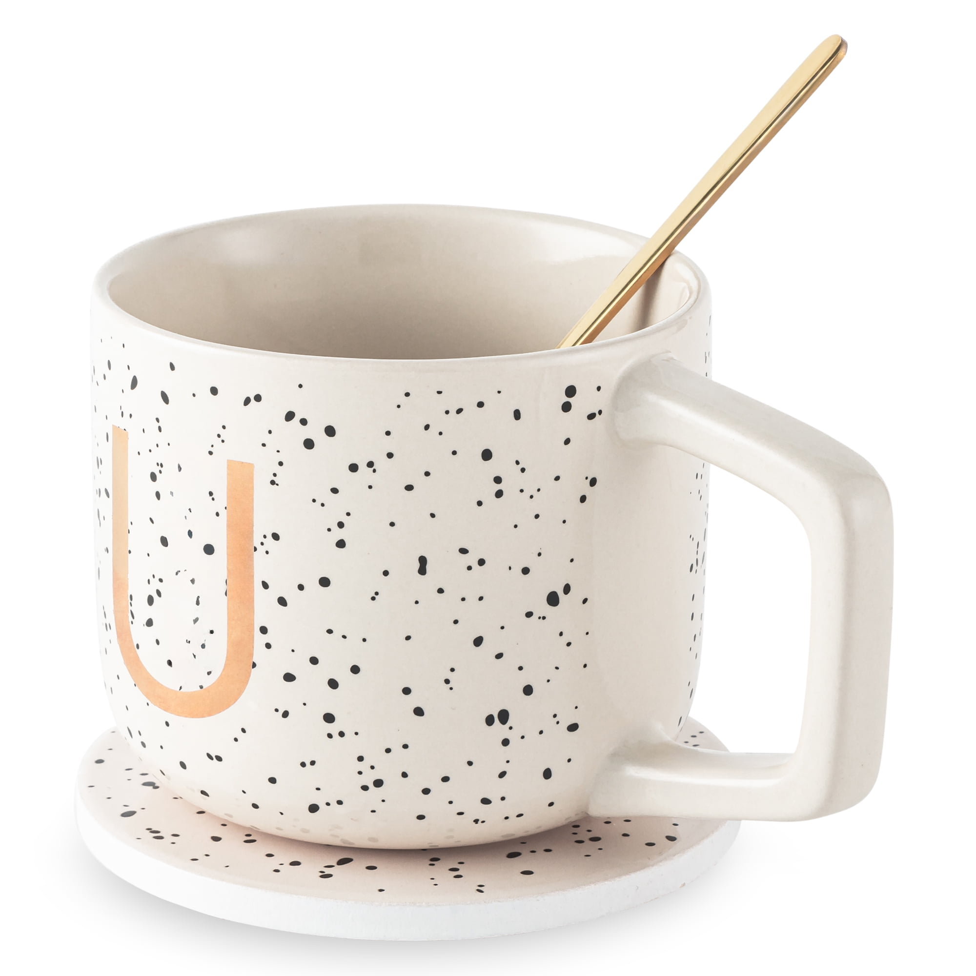 Thyme & Table 13.5 fl oz Monogram U Stoneware Mug, Coaster and Stir Set