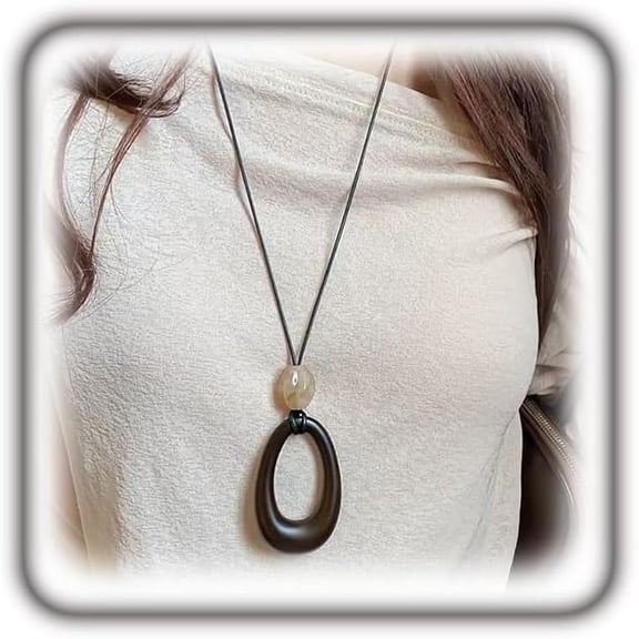 Boho Long Leather Necklaces for Women Big Black Pendant Rope Necklaces Chunky Acrylic Geometric Statement Cord Necklace Trendy Everyday Jewelry Gifts