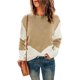 thumbnail image 1 of Mujer Top de Punto Cuello Redondo Mangas de Hombro Caído Empalme de Color Suéter de Punto Informal para Primavera Otoño Invierno Caqui XXL, 1 of 5