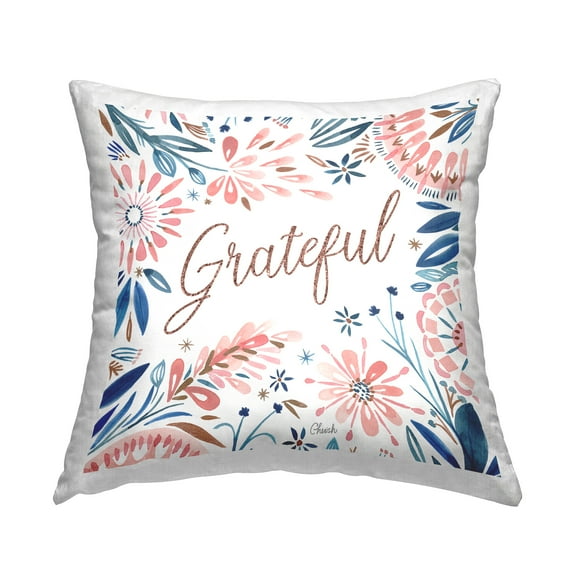 Stupell Industries Grateful Pink Floral Border Printed Throw Pillow Design by Cherish Flieder