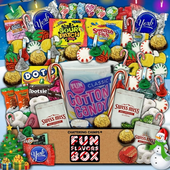 Fun Flavors Box Chocolate Candy Care Package - 100 Snacks Variety Assortment of Candy, Sweets, Chocolate, Mints, Cotton Candy Snacks Gift Box