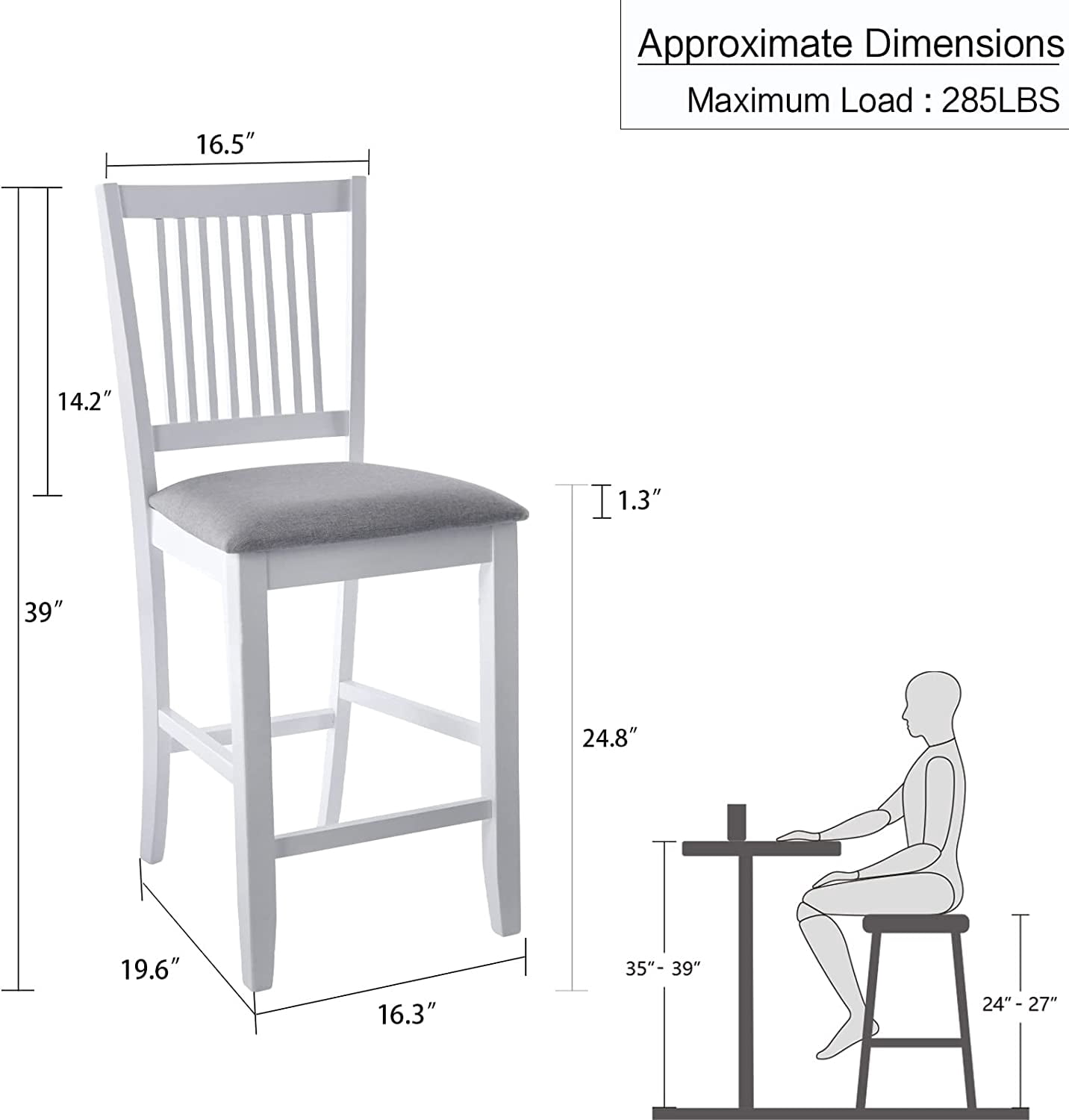 Duhome Wood Bar Stools with Back Set of 2, Counter Height Chairs Upholstered Barstool Farmhouse Counter Stools for Kitchen Island, White