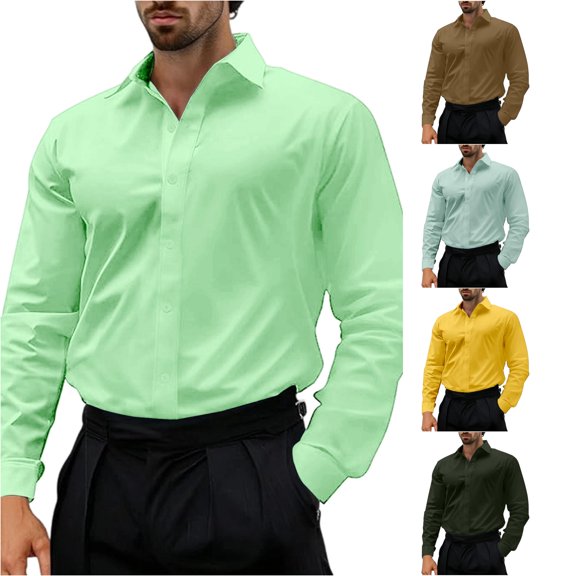 Zylarhe Mens Summer Shirts, Men Classic Fit Dress Shirt Business Casual Formal Wear Comfortable Stretch Shirts Light Green XXXXXL