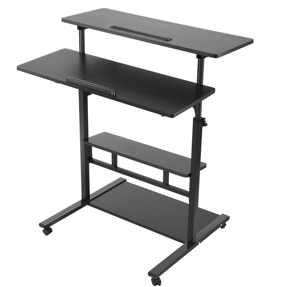 2 Tier Laptop Computer Desk, Mobile Standing, Rolling Desk, Height