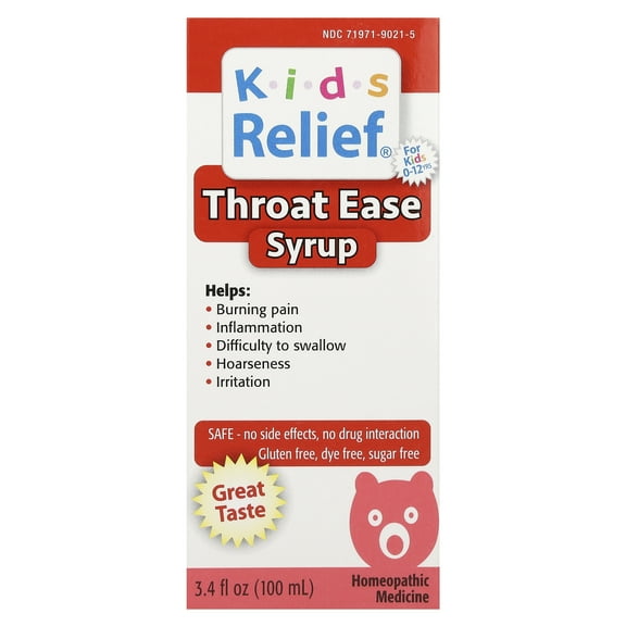 Homeolab USA Kid's Relief®, Throat Ease Syrup, 0-12 Yrs, 3.4 fl oz (100 ml)
