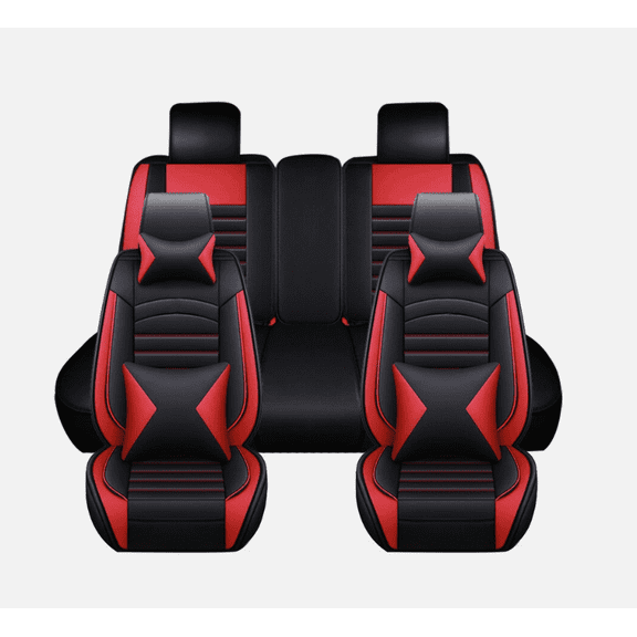 Gsuatey Car Seat Cover Set PU Leather with Neck and Lumbar Pillows Front and Rear for Nissan Frontier Altima Sentra 2000-2023 Red-Black